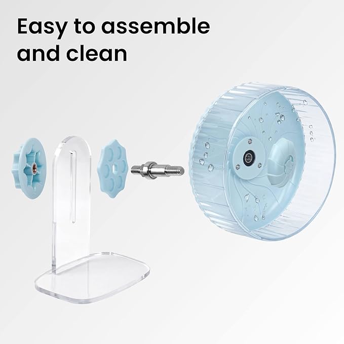 Silent Hamster Wheel, 10in Hamster Wheel with Adjustable Stand, Double-Bearing Quiet Spinner for Syrian Hamsters, Hedgehogs, Mice & Small Pets, Blue