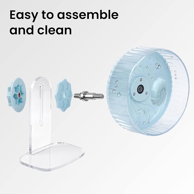 Silent Hamster Wheel, 8in Hamster Wheel with Adjustable Stand, Double-Bearing Quiet Spinner for Syrian Hamsters, Hedgehogs, Mice & Small Pets, Blue