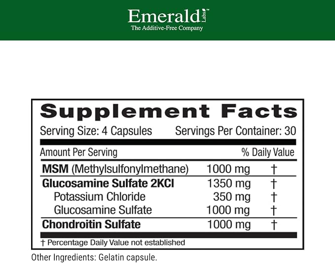 Emerald Labs Glucosamine & Chondroitin with MSM - Bone Health & Joint Health Supplement - Gluten-Free - 120 Capsules (30-Day Supply)