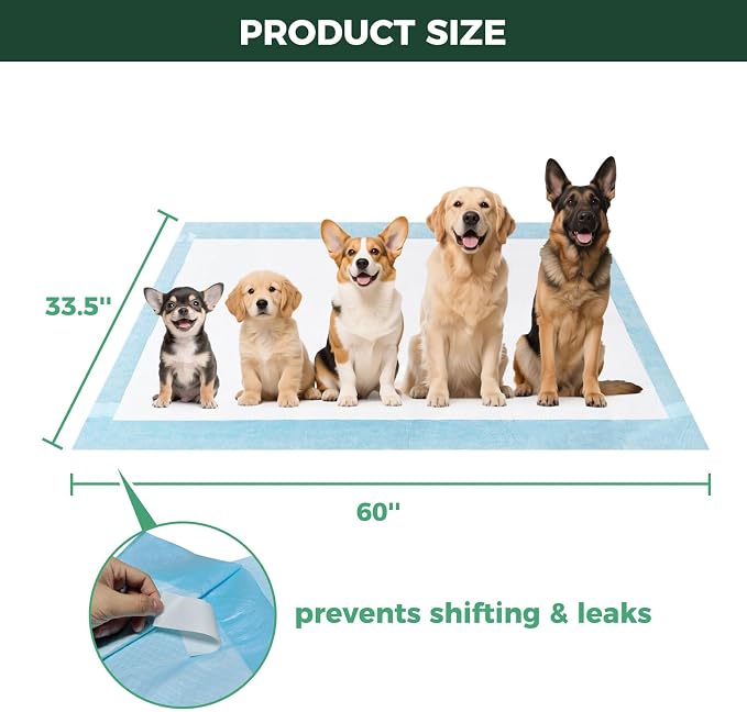 FXW XXL Puppy Pee Pads for Dogs 60x33.5 inch 50 Count, 5 Layer Super Absorbent & Leak Proof-Thickened Disposable Potty Training Pad, Fits 32" H 6/8 Panel FXW Playpen-Blue (Playpen not Included)
