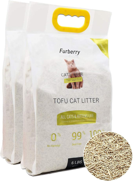 Natural Soy Litter, Tofu Cat Litter - Clumping, Flushable, Ultra Absorbent and Fast Drying - Zero Dust, Low Tracking - Unscented, 2 Pack