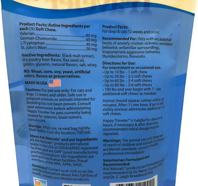 ARK NATURALS, Cat Dog Chews Happy Traveler, 1.98 Ounce