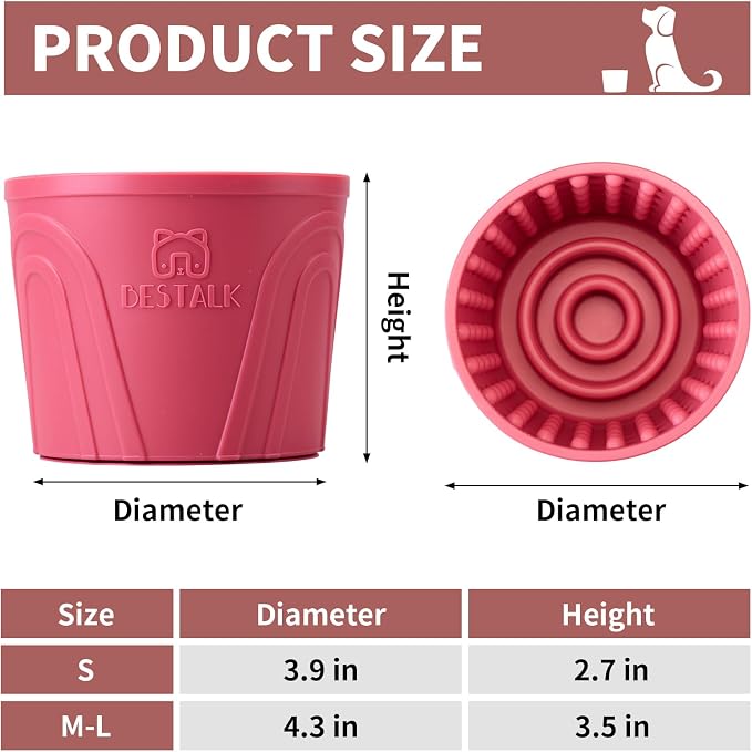 Dog Lick Bowl, Bestalk Anxiety Relief Slow Feeder Dog Lick Mat Treat Dispenser, Non-Slip Licking Bowl Enrichment Toys for Small Medium and Large Breed Dogs, BPA Free Silicone(Rose,M-L)