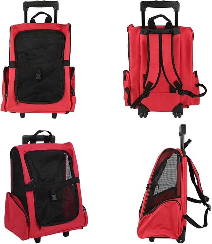 Portable Pet Travel Carrier & Backpack Luggage, Pet Carrier Stroller Trolley Bag with Wheels Soft-Sided Dog Cat Puppy Rolling Carrier with Telescopic Handle