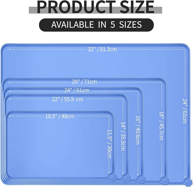 Reopet Silicone Pet Feeding Mat - Waterproof & Non-Slip Dog Cat Placemat | High Raised Edges Prevent Food & Water Spills to Protect Floors, Easy to Clean, Fit for Dog Cat Bowls