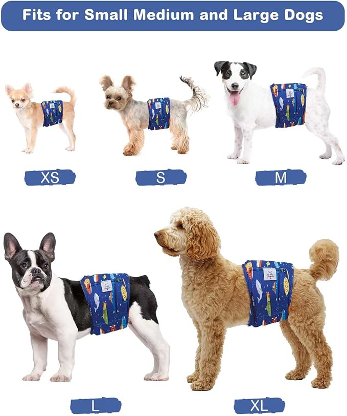 CuteBone Dog Diapers Male 4 Pack Puppy Wraps Reusable Doggie Belly Bands for Male Dogs Small Medium Large
