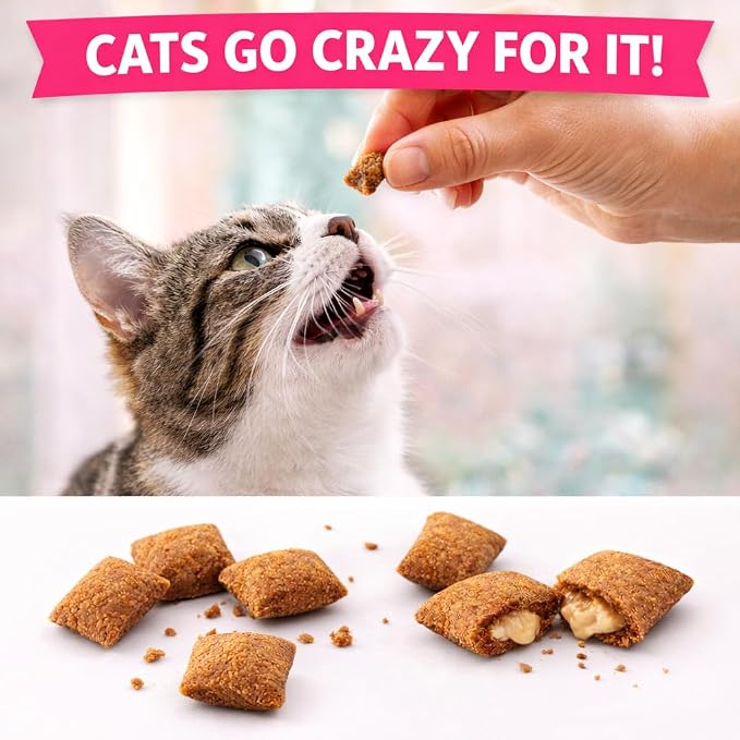 Calming Cat Treats for Indoor Cats Variety Pack – Crunchy Pillow Bites Gooey Center – Chicken Seafood Catnip Kitty Treats Cat Snacks Food Topper Wheat Soy Free Dental – 9oz (Packaging May Vary)