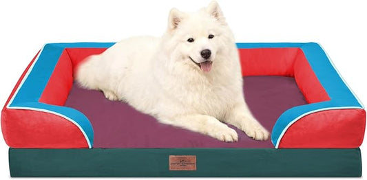 Comfort Expression Orthopedic Dog Bed for Large Dogs 36x27 Inch, Waterproof Egg Crate Foam Large Pet Bed with Bolsters, Dog Couch with Washable Cover & Non-Slip Bottom, San Francisco