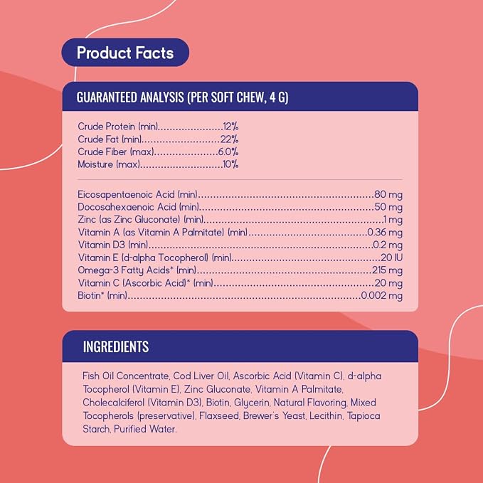 PupGrade Skin & Coat Soft Chew Supplement for Dogs – Supports Healthy Skin, Coat, and Immune Function - Rich in Natural Fish Oil, Omega Fatty Acids, and Vitamins – 360 Soft Chews