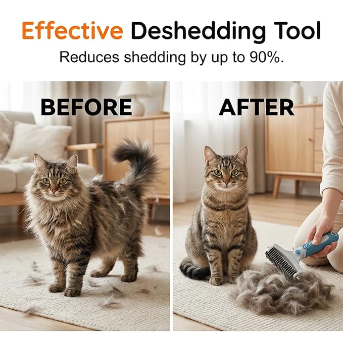 Pet Pro Grooming Tool, Deshedding Dog Brush, Double Sided Deshedding Brush for Dogs & Cats, Undercoat Rake and Dematting Comb for Removing Loose Hair (Blue)