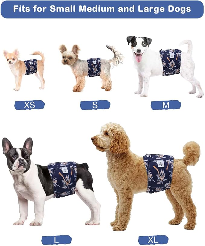 CuteBone Dog Diapers Male 4 Pack Puppy Wraps Reusable Doggie Belly Bands for Male Dogs Small Medium Large