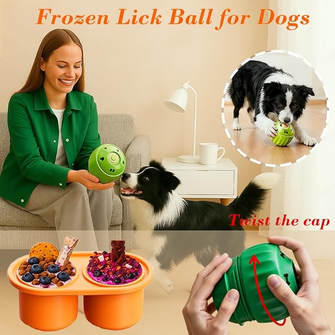 7.87" Dog&Cat Lick Mat with Suction Cups Set,Frozen Treat Toy for Puppy,Dog Enrichment Toy Foam Ball for Anxiety Relief