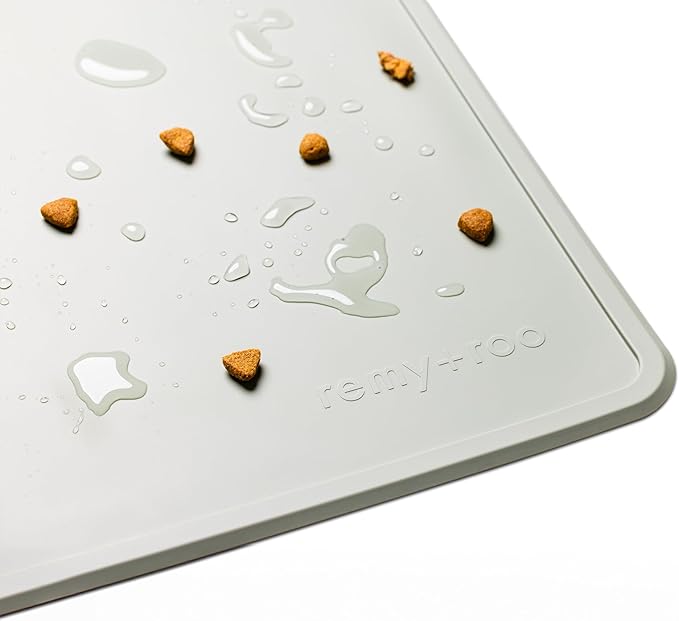 Remy+Roo Sage Silicone Dog Food Mat for Pet Bowl | 23.6" x 15.7" | 100% Waterproof | Non-Slip | Dishwasher Safe