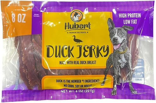 Hubert Pet Duck Jerky Dog Treats, Grain Free, High Protein, Low Fat, 8 oz