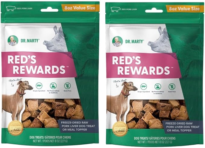 Dr. Marty Red's Rewards Freeze-Dried Pork Liver Dog Treats 8 oz (Pack of 2)