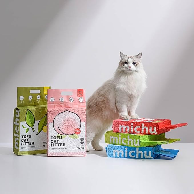 Michu Tofu Cat Litter Natural Clumping Tofu Cat Litter, Fast Clumping and Easily Scoop-able 5.5lb/88oz 5 Scents - Ocean Fresh, 12 Pack