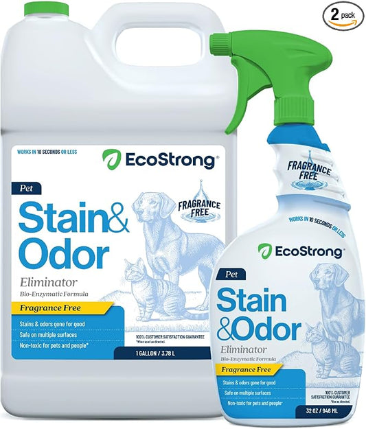 Eco Strong Pet Stain and Odor Remover - Cat Urine Enzyme Cleaner, Urine Destroyer for Dogs, Pet Urine Enzyme Cleaner [All New Fragrance Free] - 160oz Bundle