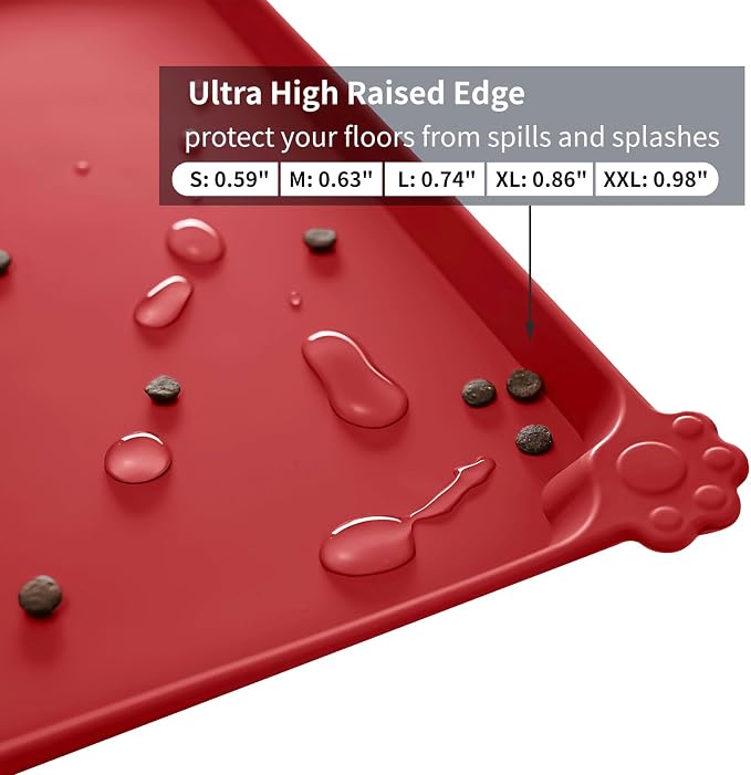 Reopet Silicone Pet Feeding Mat - Waterproof & Non-Slip Dog Cat Placemat | High Raised Edges Prevent Food & Water Spills to Protect Floors, Easy to Clean, Fit for Dog Cat Bowls