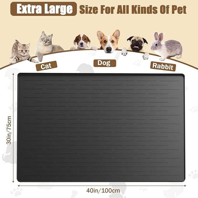 40"x30" Extra Large Silicone Pet Food Mat, XXL Pet Feeding Mat with Raised Edges, Waterproof Dog Bowl Mat for Food and Water, Cat and Dog Placemat for Floors, Dark Blue