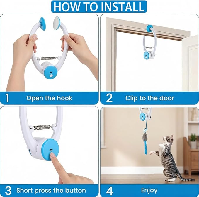 Automatic Cat Toy for Indoor Cats, Smart Door Frame Hanging Interactive Cat Toy, USB Rechargeable Self Play Cat Teaser with Elastic Rope, Jumping Swing Catching Exercise Toy