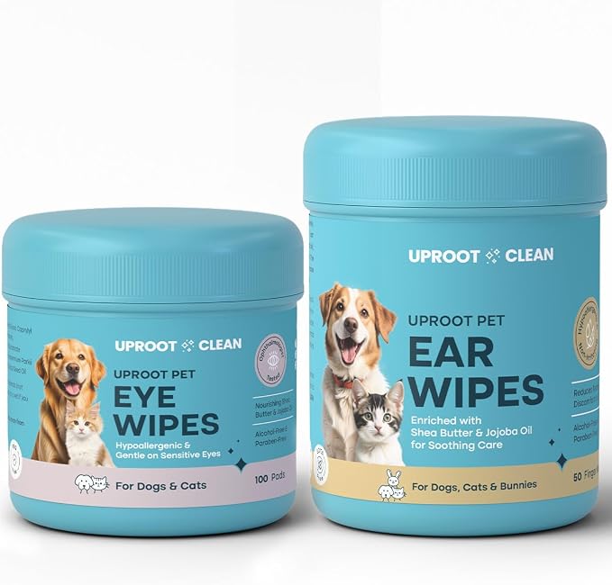 Uproot Clean Ear and Eye Pet Care Bundle: Disposable Finger-Style Dog Ear Cleaner Wipes & Pre-Soaked Dog Eye Wipes - The Easy Way to Stress-Free Daily Pet Hygiene