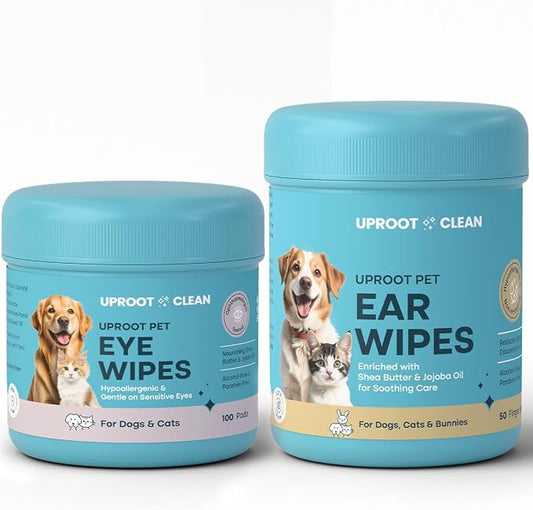 Uproot Clean Ear and Eye Pet Care Bundle: Disposable Finger-Style Dog Ear Cleaner Wipes & Pre-Soaked Dog Eye Wipes - The Easy Way to Stress-Free Daily Pet Hygiene