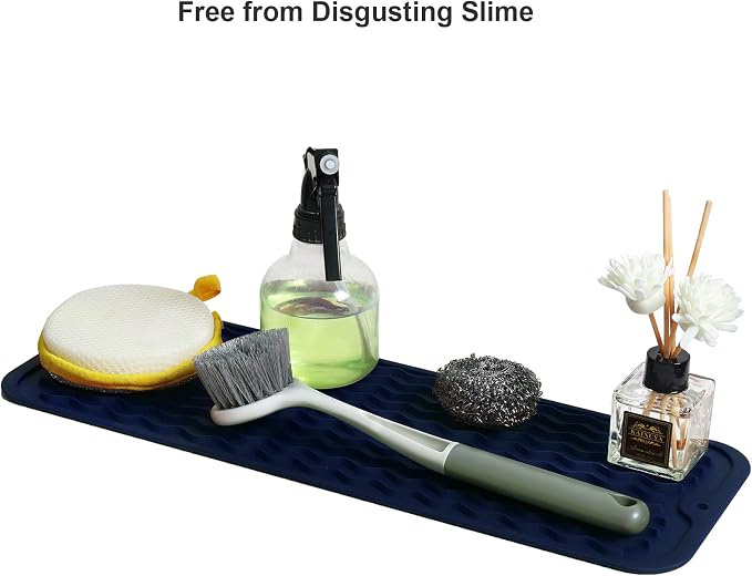 ZLR Small Dish Drying Mat (6" x 17" / 153 x 433mm) - Narrow Silicone Drainer for Kitchen Counter, Apartment & RV - Compact Sponge Holder & Sink Caddy Tray, Non-Slip Food-Grade Silicone (Midnight Blue)