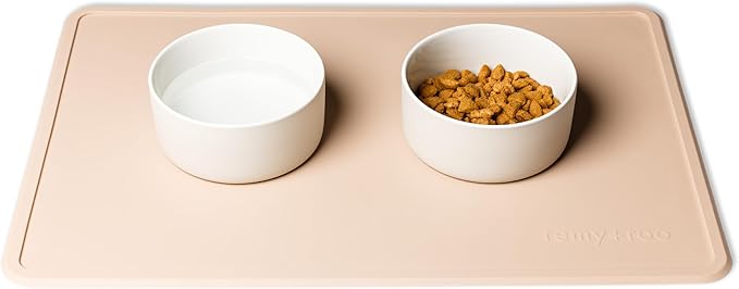 Remy+Roo Sand Silicone Dog Food Mat for Pet Bowl | 23.6" x 15.7" | 100% Waterproof | Non-Slip | Dishwasher Safe