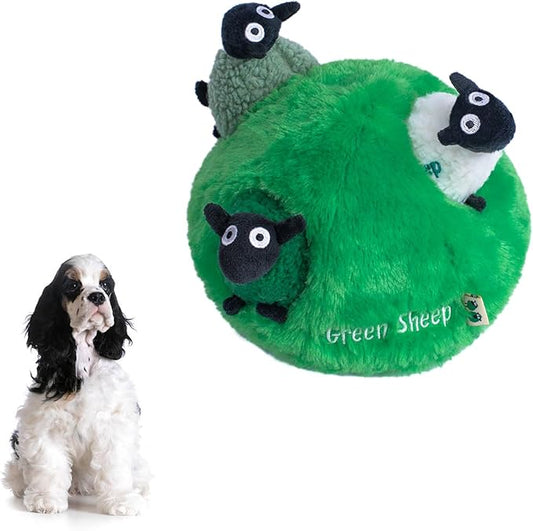 Green Sheep Hide & Seek Toy for Dogs, Durable Plush Squeaky Dog Toys with Recycle Cotton Rope, Interactive Chew Toy for Small to Large Dogs, Tough Pet Toys to Keep Them Busy