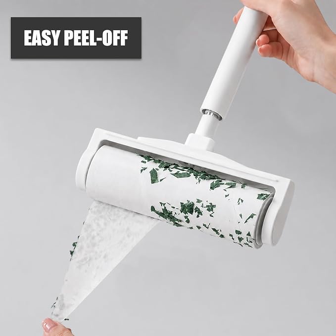 Extra Sticky 9.45'' Giant Lint Roller,360 Sheets (4 Refills) Large Surface Pet Hair Remover with Long Handle for Couch, Carpet, Furniture & Floor (1 Roller + 360 Sheets)