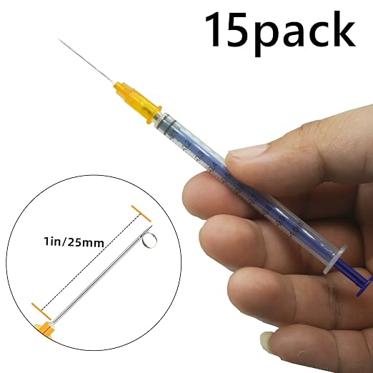 15 Pack 1ml 25Ga Plastic Syringe with Measurement for Scientific Labs and Industrial Dispensing, Disposable Individually Wrapped (15, 1ml 25Ga)