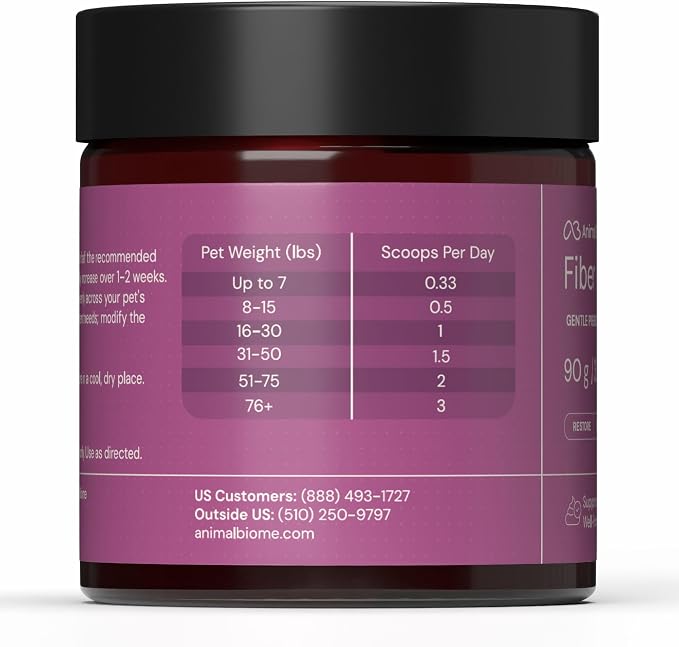 Animal Biome Complete Fiber Blend Gentle Prebiotic Powder for Cats and Dogs 90g (90 Scoops), Supplement for Sensitive Stomachs, Digestive Support & Stool Quality, Fiber for Dogs & Cats, Food Topper