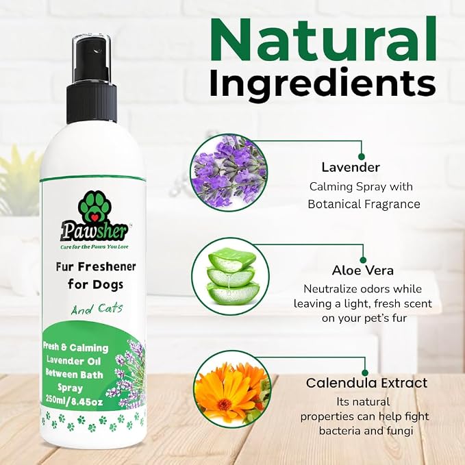 Cat Care Essentials: Cat Teeth Cleaning & Breath Freshener | Paw Balm Lick Safe | Fur Freshener Spray & Deodorizer Perfume | Refreshing & Calming Lavender Scent for in Between Baths
