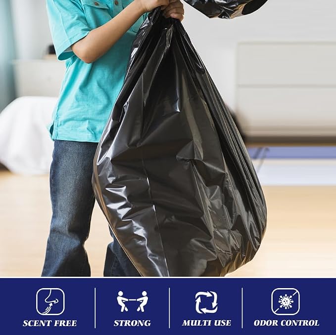 Teivio Black Large Trash Bags 40-45 Gallon 100 Count | Large Multipurpose | Fit 35,39,40,42,44,45 gallon Garbage Bin Liner | Kitchen | Lawn And Leaf Bags Outdoor Yard Waste Bag | Workshops Trash