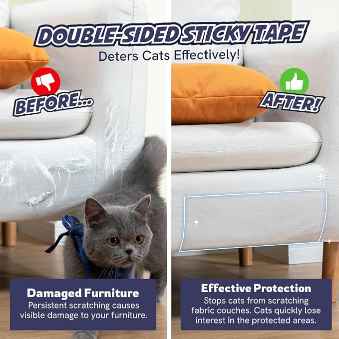 Panther Armor Anti Cat Scratch Furniture Protector, 1Pk Roll, Double Sided Sticky Cat Tape for Furniture, Furniture Scratch Guards for Cats, Cat Scratch Deterrent for Furniture, 4in x 88.5ft