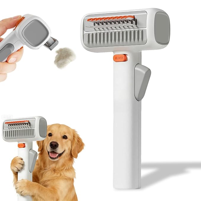 2-in-1 Pet Self-Detangling & Grooming Comb, One-Touch Switch Dematting Comb for Dogs, Undercoat Rake for Dogs, Deshedding Rake Dog Detangler Brush for Mats Tangles Loose Fur (1PC)