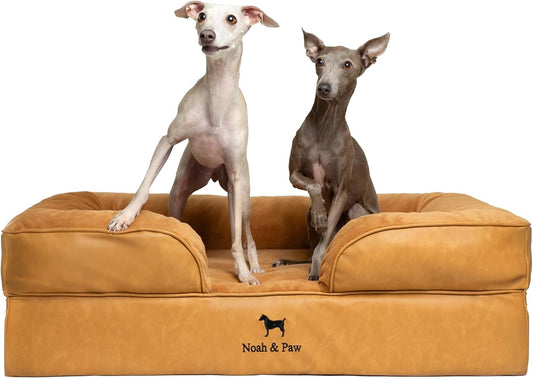 NOAH & PAW Large Dog Bed, 35x25x11 Inch, Orthopedic Dog Beds, Eggshell Memory Foam Infused with Cooling Gel, Inner Cover, Water Resistant, Machine Washable (Faux Leather)