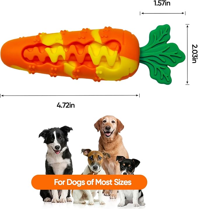 Indestructible Carrot Dog Toy for Aggressive Chewers - Tough Natural Rubber Chew Toy for Boredom, Interactive Treat Toy for Mental Stimulation - Durable Squeaky Toy for Small & Medium Dogs