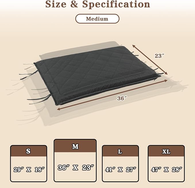 36"x23" Indestructible Dog Bed, Orthopedic High-Density Foam, Chew Resistant Waterproof Crate Mat, Corner Straps for Aggressive Chewers, Machine Washable with De-Shedding Glove, M