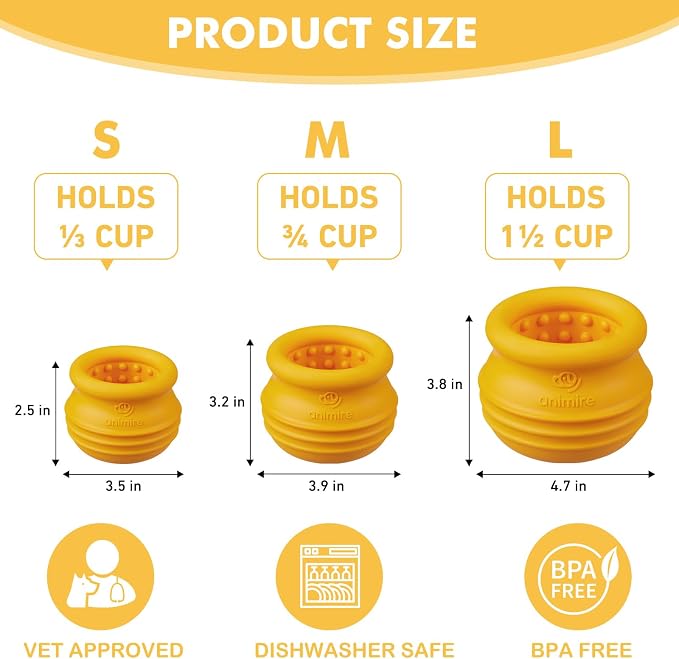 Treat Dispensing Dog Toy, Long-Lasting Interactive Puzzle Toys for Dogs, Stuffable Dog Enrichment Frozen Lick Treat Toy for Boredom, BPA Free Silicone Fetch Catch Chew Toy (Orange,M)