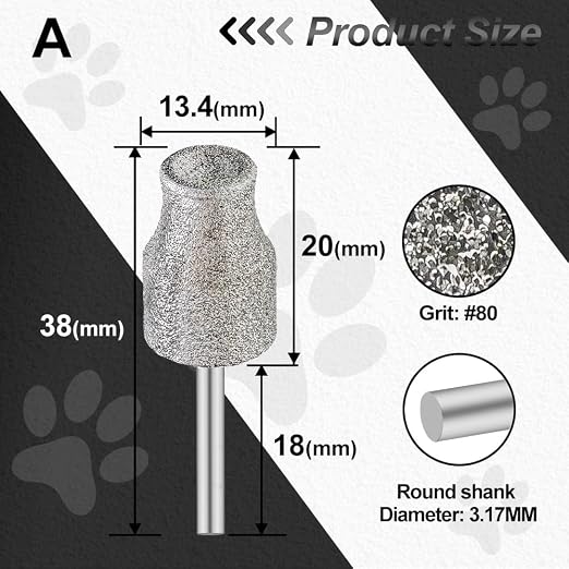 Diamond Dog Nail Grinder Bits - FOCSTOL Diamond Rotory Bit for Dogs&Pets, 2pcs 1/8'' Rotary Nail Grinder Bits for Animals Nail Care (Type A)