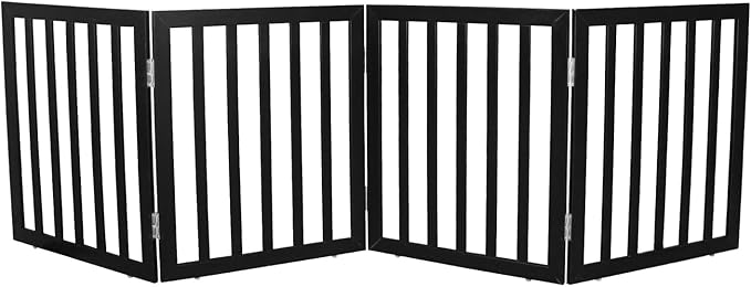 Dog Gate Indoor, Freestanding Dog Fence for The House, Doorways, Hallways,or Stairs,Pet Gate Foldable Wooden,Expandable 24" Height 4 Panels,Black