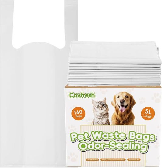 Odor Sealing Dog Poop Bags with Handles – 160 Count – Large Capacity | Heavy Duty Thick Pet Waste Bags - Leak Proof, Odor - Blocking (White)