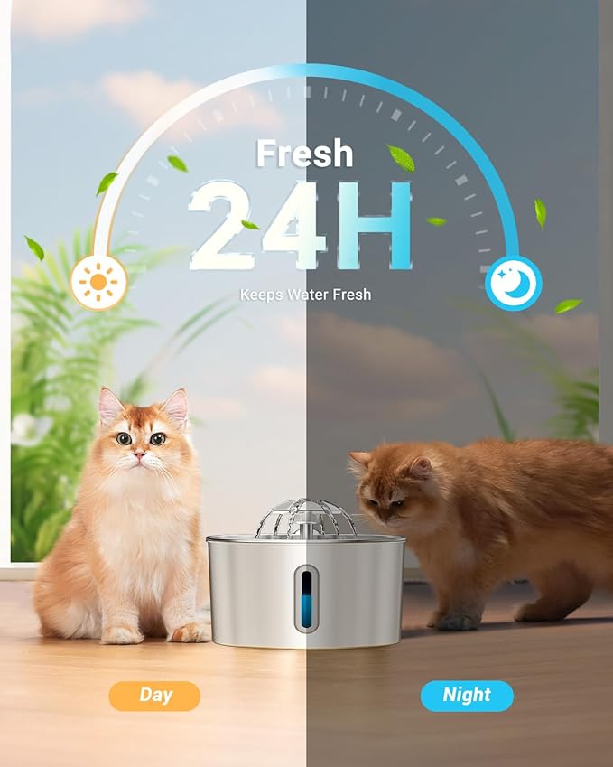 Cat Water Fountain Stainless Steel - 108oz/3.2L Automatic Large Pet Watering Bowl Dispenser for Indoor Cats - Drinking Fountains with 3 Filter for Dogs and Kitty - Outdoor Dog Waterer Bowls No Spill