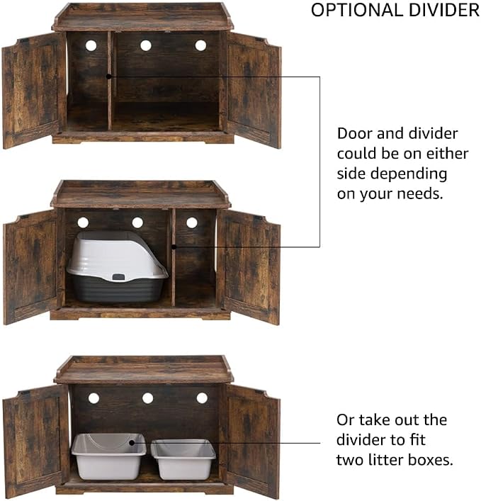 unipaws Cat Litter Box Enclosure Furniture, Dog Proof Hidden Litter Box Cover, Cabinet for Large Cat,Hideaway Kitty House, Rustic