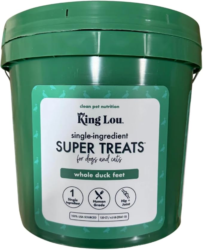 King Lou Pets Whole Duck Feet for Dogs, Single-Ingredient, Dehydrated Duck Feet Dog Treats, Human-Grade, Crunchy Dental Chews for Canine Hip & Joint Support, 120 Count