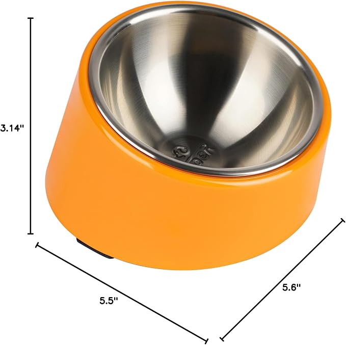 SuperDesign Mess Free 15° Slanted Bowl for Dogs and Cats, Tilted Angle Bulldog Bowl Dog Feeder, Non-Skid & Non-Spill, Easier to Reach Food M/1 Cup Bright Orange