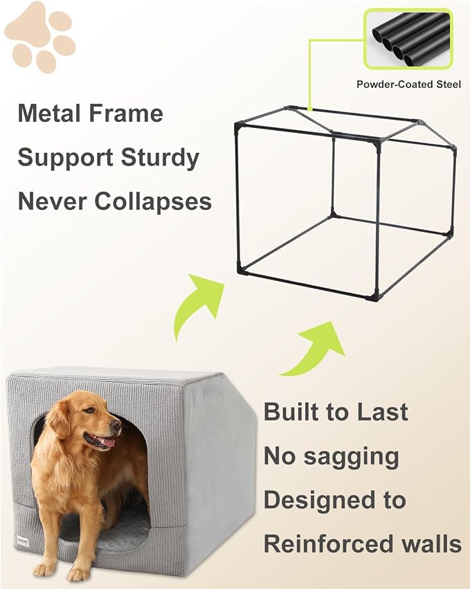 Hovicaed Indoor Dog House for Extra Large Medium Small Sized Dogs - Dog Tent with Washable Removable Cover, Pet Orthopedic Dog Cave Bed Egg-Crate Foam Cushion, Inside Dog House Large Space(XXL)