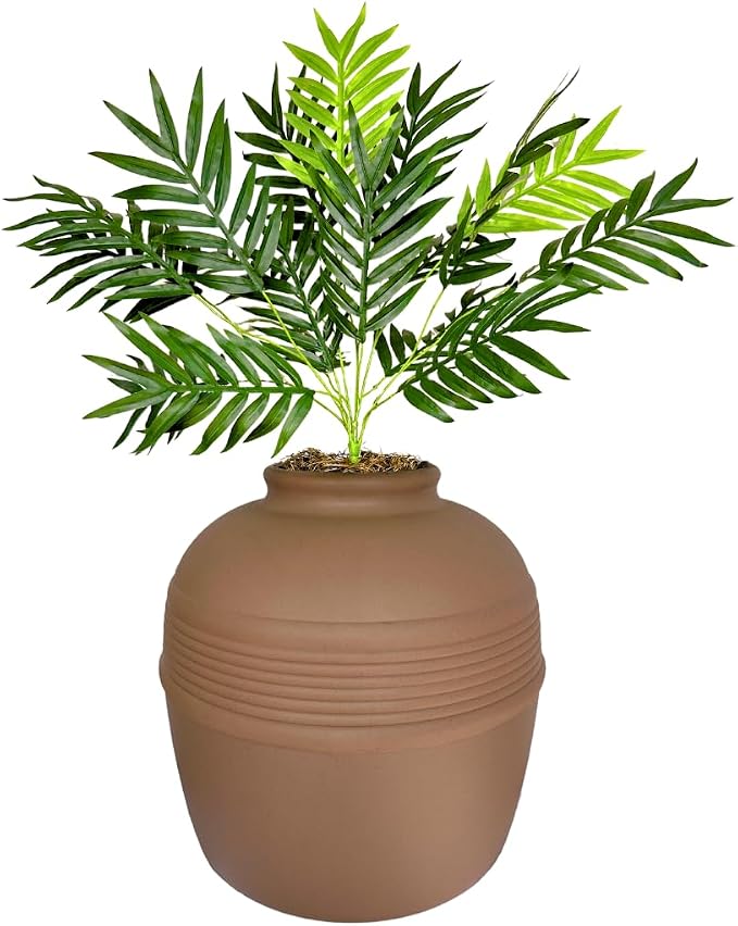Good Pet Stuff Original Hidden Litter Box Planter, Decorative Cat Litter Enclosure, Carbon Filter, Faux Plant, Round Design, Easy To Clean, Base Kit, Palm Plant, Terracotta Brown