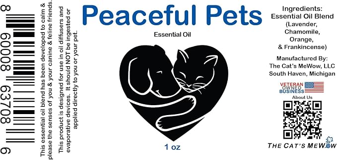 The Cat's MeWow Peaceful Pets Calming Essential Oil - Natural Stress Relief & Anxiety Relief for Cats & Dogs - Drug-Free Calming Solution